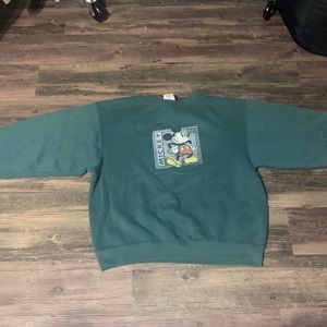 Vintage Y2K Mickey Mouse Crewneck Forest Green Unisex Size M
